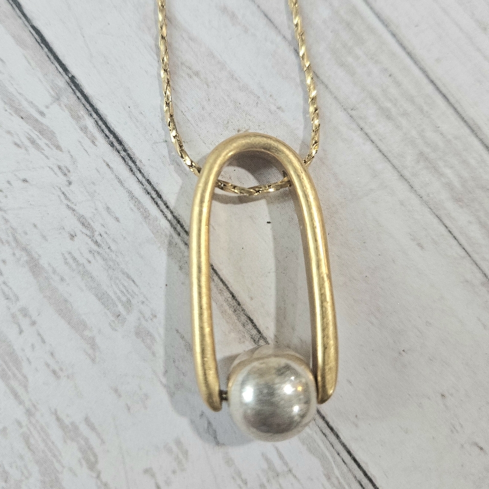 Madewell Gold Tone Long Chain W Gold & Silver Pendant Classic Adjustable Length